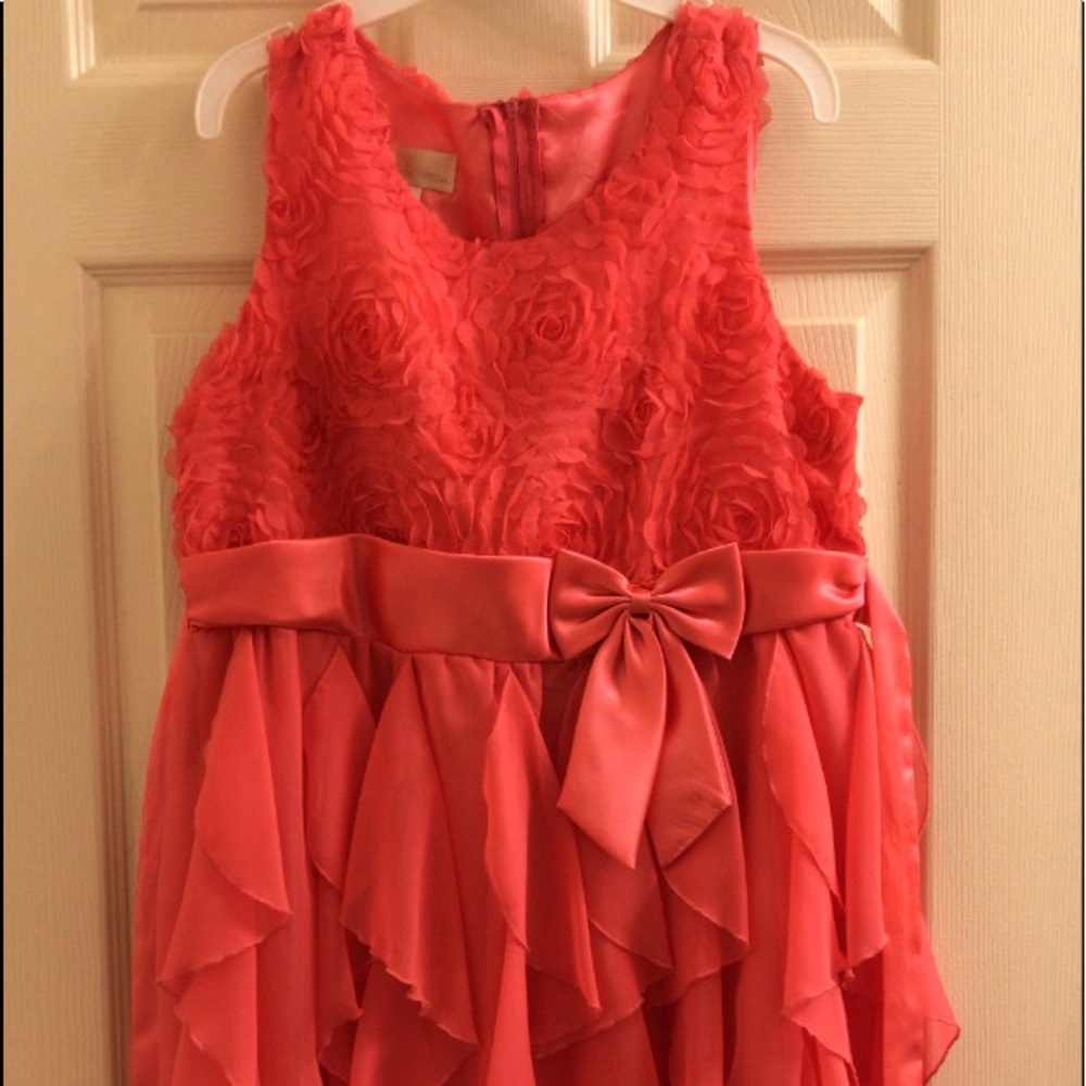 Pink girl’s flower girl American princess layered ruffle dress with bow